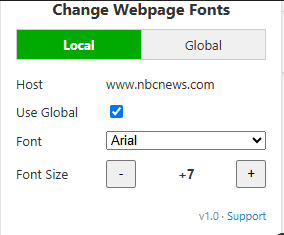 Font settings popup UI